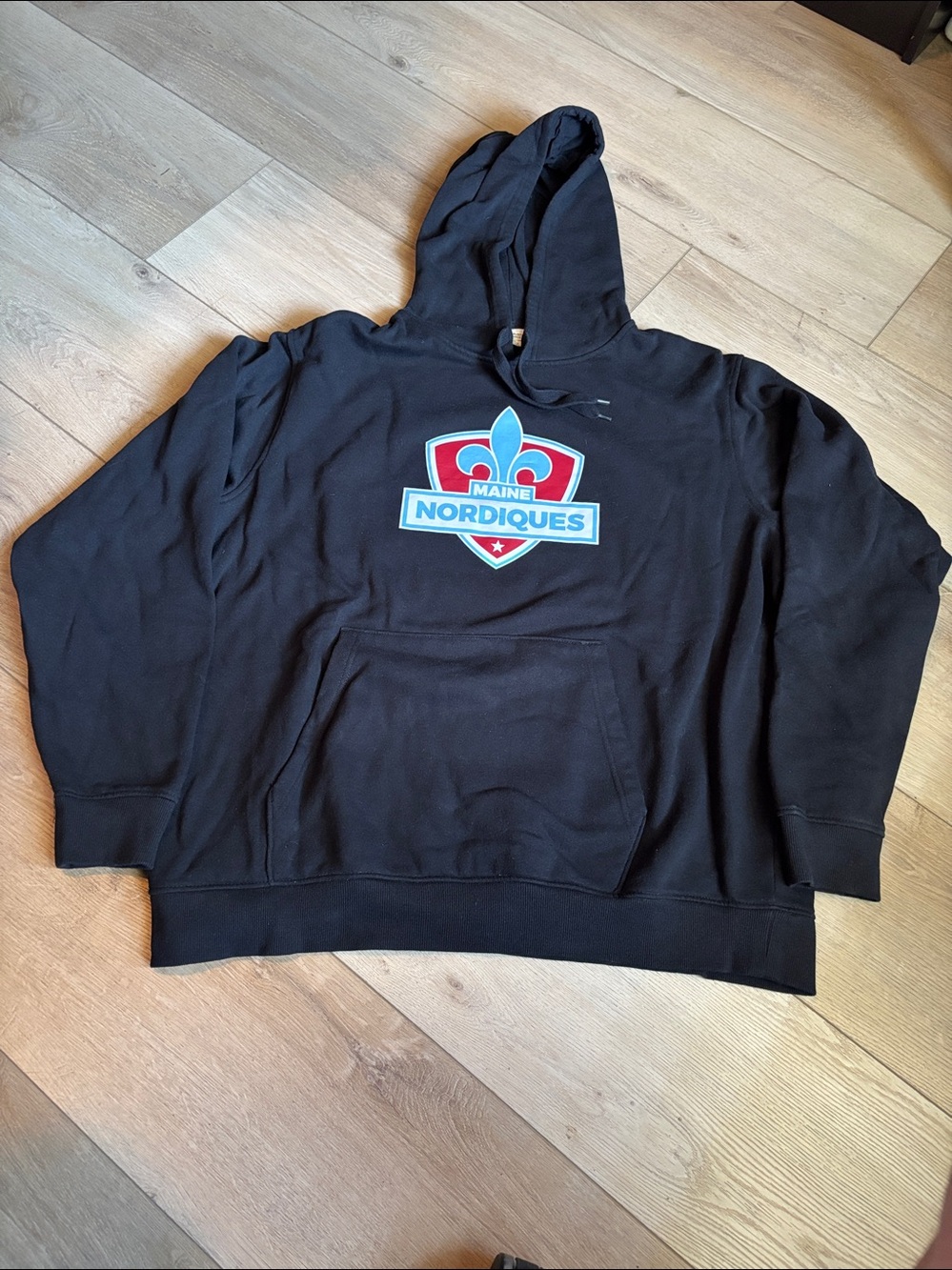Maine Nordiques logo black hoodie. Men XXL. Cotton/poly. Like new condition.
